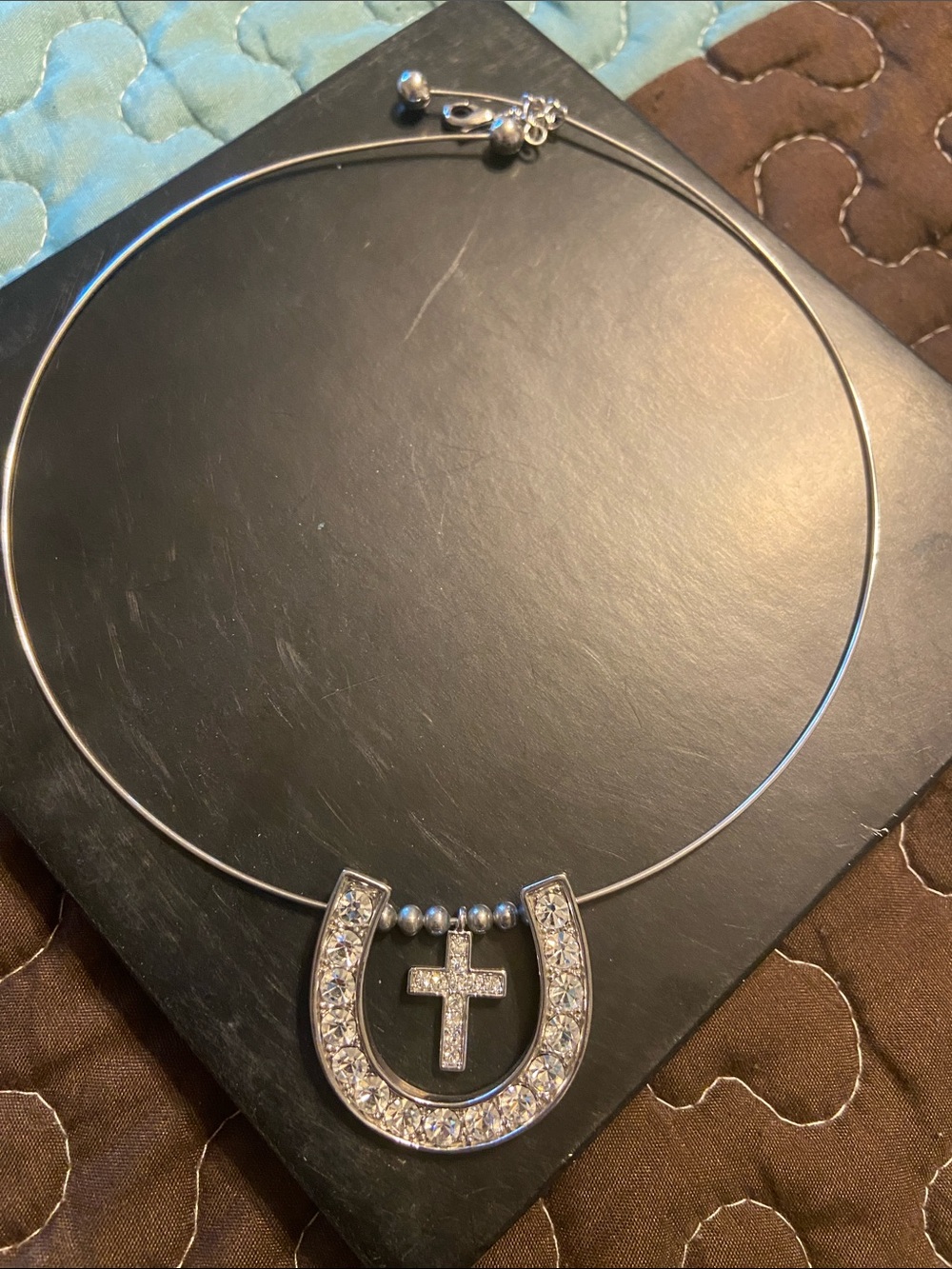 Silver Horseshoe & Cross Pendant Necklace - Women